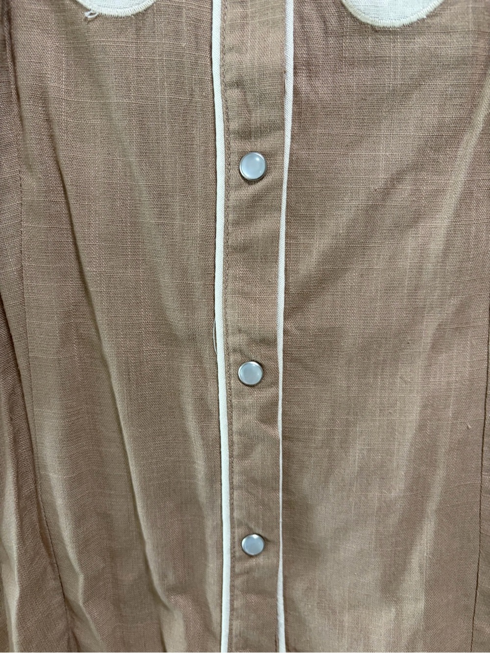 Lucky & Blessed Tan Western Snap Shirt with White/Cream Embroidery - Picture 3 of 11